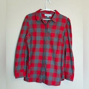 Tuckernuck Saranac Red Gray Buffalo Check Flannel Puff Shoulder Button Shirt L